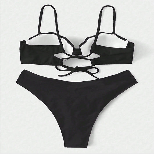 Vibrant blue two-piece bikini with seashell-shaped top and high-cut bottoms, perfect for beach or pool. - Image 17