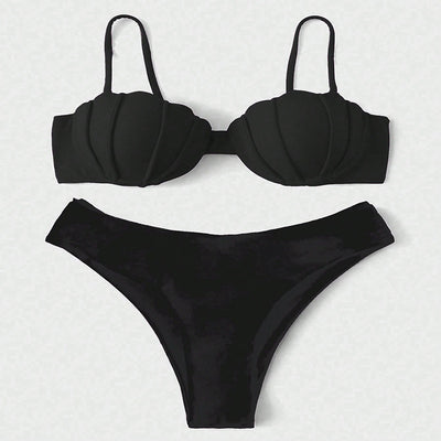 Vibrant blue two-piece bikini with seashell-shaped top and high-cut bottoms, perfect for beach or pool. - Image 21