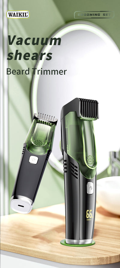 Rechargeable black and blue hair clipper kit with two guide combs, cleaning brush, USB cable, and black storage pouch. - Image 25