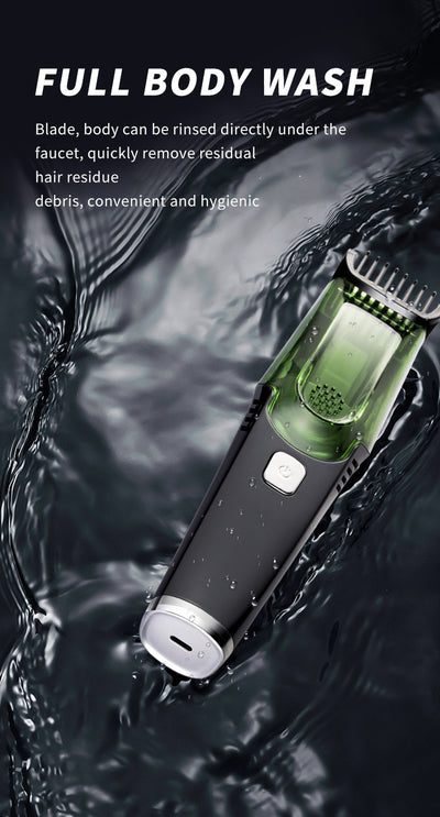 Rechargeable black and blue hair clipper kit with two guide combs, cleaning brush, USB cable, and black storage pouch. - Image 27