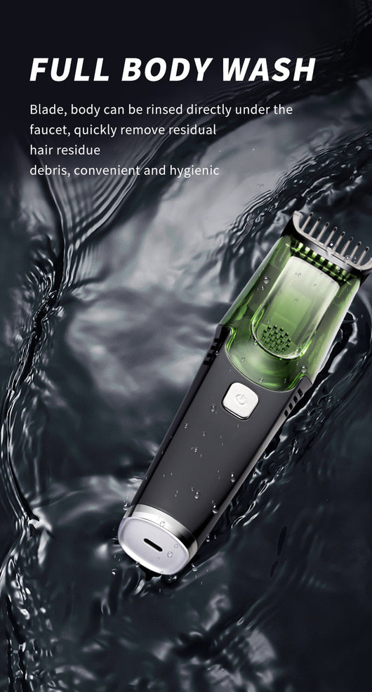 Rechargeable black and blue hair clipper kit with two guide combs, cleaning brush, USB cable, and black storage pouch. - Image 27