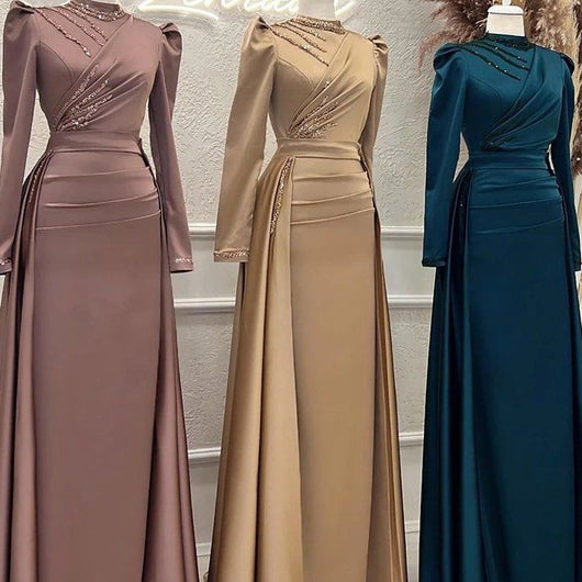 Vestido Islámico Elegante de Manga Larga con Cuello Mao Desmontable - Image 17