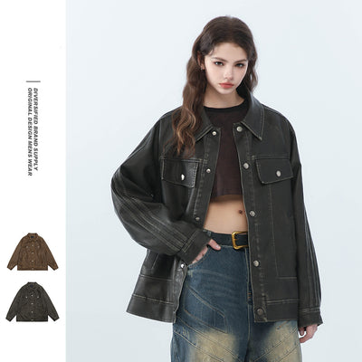 Chaqueta de Cuero PU Estilo Retro Americano Desgastado para Motociclista - Image 9