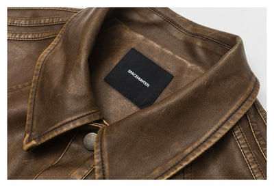 Chaqueta de Cuero PU Estilo Retro Americano Desgastado para Motociclista - Image 13
