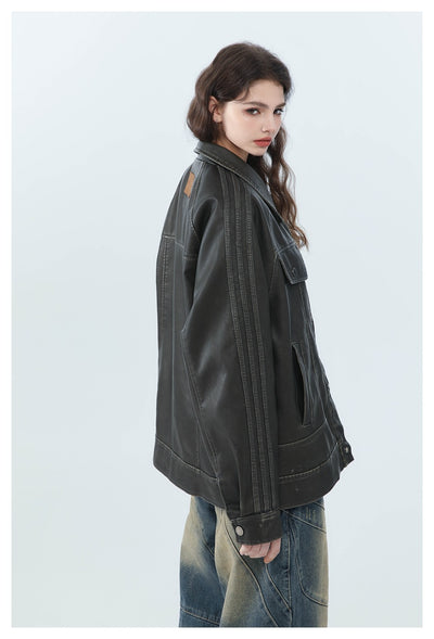 Chaqueta de Cuero PU Estilo Retro Americano Desgastado para Motociclista - Image 14