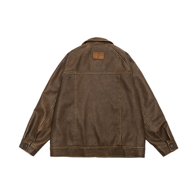 Chaqueta de Cuero PU Estilo Retro Americano Desgastado para Motociclista - Image 20