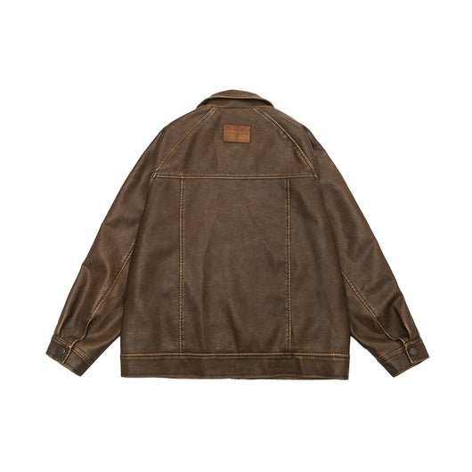 Chaqueta de Cuero PU Estilo Retro Americano Desgastado para Motociclista - Image 20