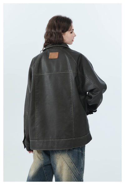Chaqueta de Cuero PU Estilo Retro Americano Desgastado para Motociclista - Image 23