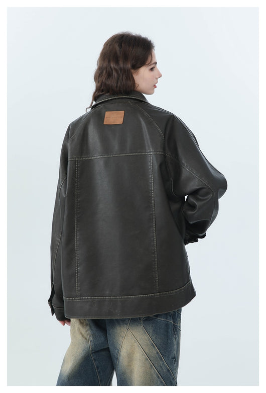 Chaqueta de Cuero PU Estilo Retro Americano Desgastado para Motociclista - Image 23
