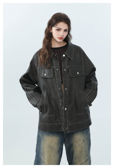 Chaqueta de Cuero PU Estilo Retro Americano Desgastado para Motociclista - Image 27