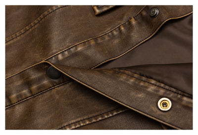Chaqueta de Cuero PU Estilo Retro Americano Desgastado para Motociclista - Image 28