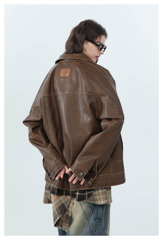 Chaqueta de Cuero PU Estilo Retro Americano Desgastado para Motociclista - Image 31
