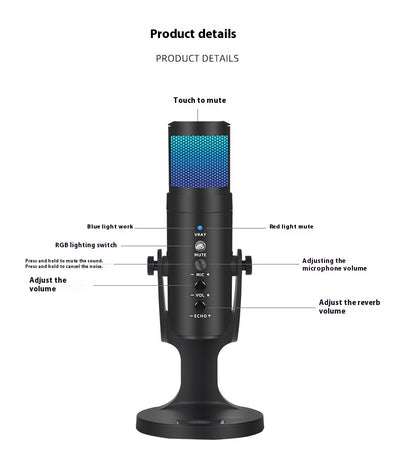 Micrófono Condensador USB con Luz Ambiental RGB Respirable - Image 25
