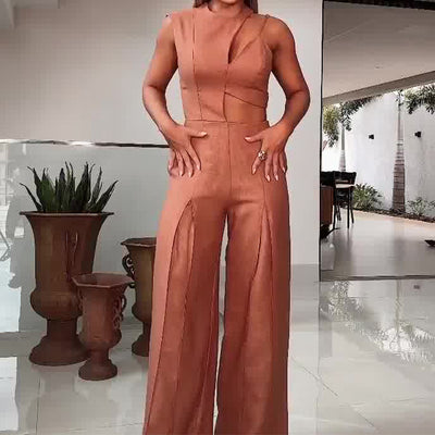 Jumpsuit Elegante de Cintura Alta con Cuello Redondo y Detalles Calados - Image 14