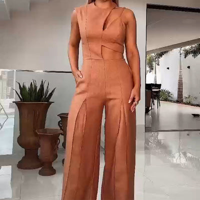 Jumpsuit Elegante de Cintura Alta con Cuello Redondo y Detalles Calados - Image 15