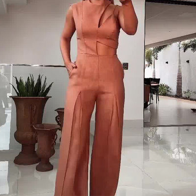 Jumpsuit Elegante de Cintura Alta con Cuello Redondo y Detalles Calados - Image 16