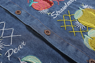 Camisa Denim Lavada con Bordado de Frutas - Manga Corta - Image 8