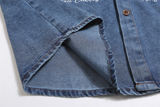 Camisa Denim Lavada con Bordado de Frutas - Manga Corta - Image 9