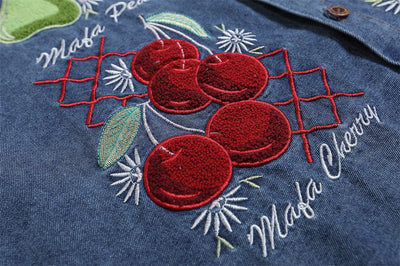 Camisa Denim Lavada con Bordado de Frutas - Manga Corta - Image 12