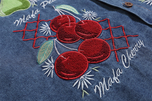 Camisa Denim Lavada con Bordado de Frutas - Manga Corta - Image 12