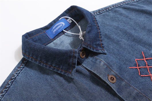 Camisa Denim Lavada con Bordado de Frutas - Manga Corta - Image 14