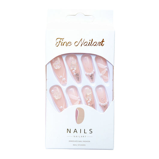 Uñas Postizas con Diseño Rosa y Listón - Image 9