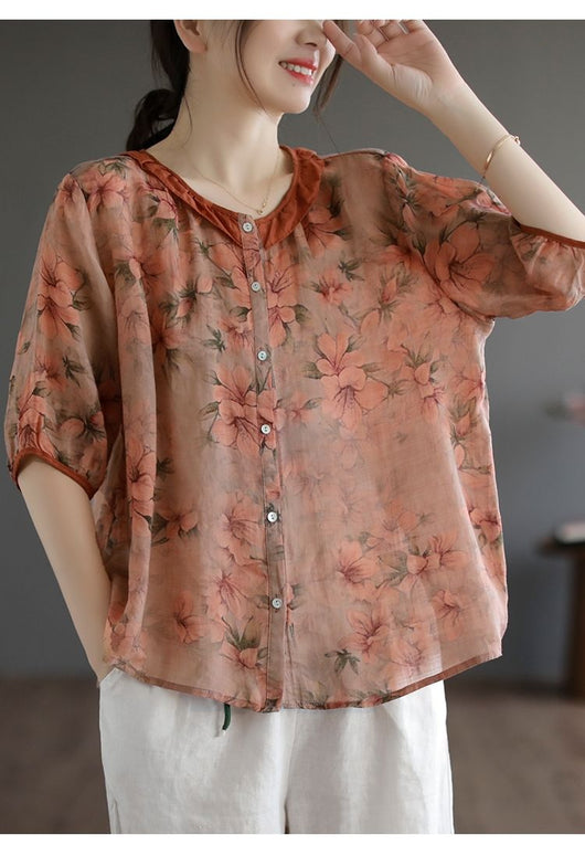 Playera Oversized Contraste Artístico Retro Cuello Redondo Manga Corta - Image 10