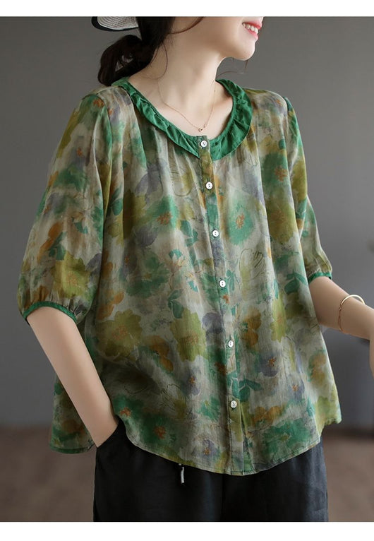Playera Oversized Contraste Artístico Retro Cuello Redondo Manga Corta - Image 11