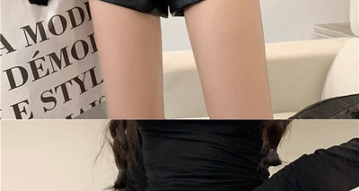 Pantalones de Cuero Sintético Cintura Alta Shorts Sexy Estilo Moderno - Image 7