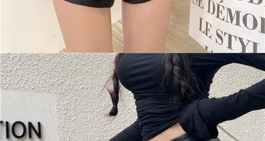 Pantalones de Cuero Sintético Cintura Alta Shorts Sexy Estilo Moderno - Image 13