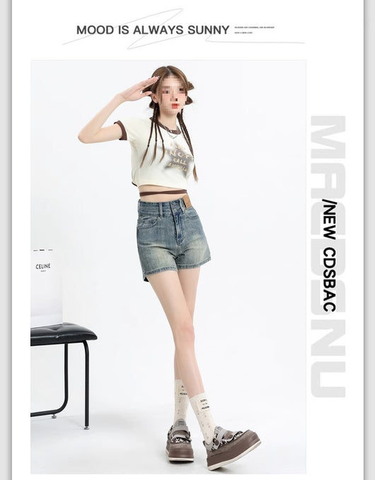 Short Denim Ajustado Cintura Alta Efecto Reductor Retro Vintage - Image 10