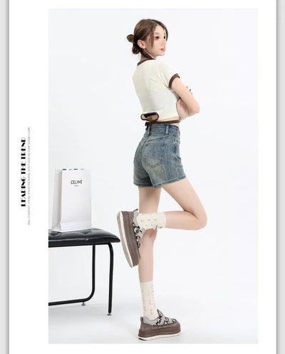 Short Denim Ajustado Cintura Alta Efecto Reductor Retro Vintage - Image 13