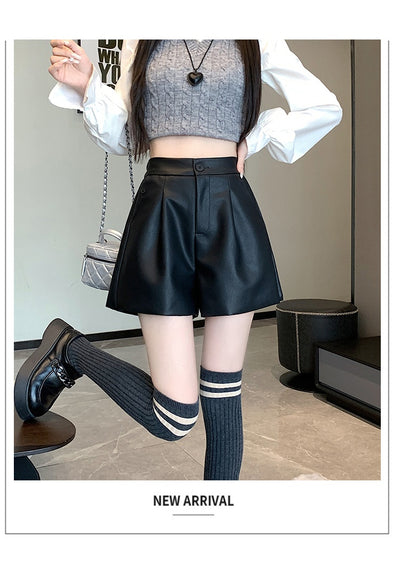 Pantalón de Cuero Marrón Cintura Alta Pierna Ancha Casual - Image 15