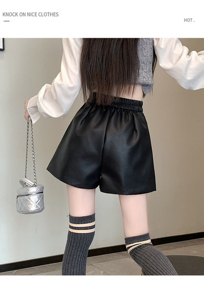 Pantalón de Cuero Marrón Cintura Alta Pierna Ancha Casual - Image 26