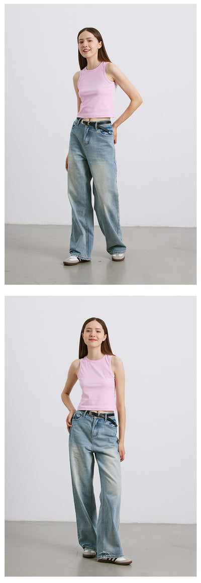 Jeans Rectos de Algodón Puro Blanco Brillante con Desgaste Artesanal - Image 14