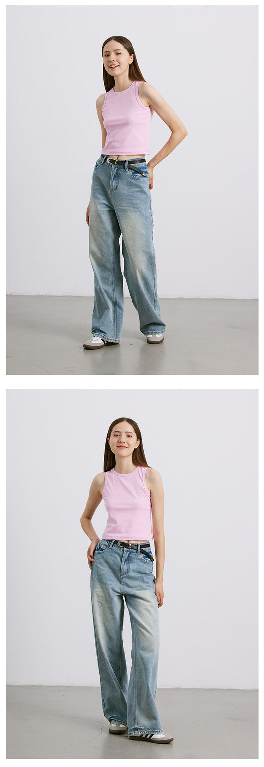 Jeans Rectos de Algodón Puro Blanco Brillante con Desgaste Artesanal - Image 14