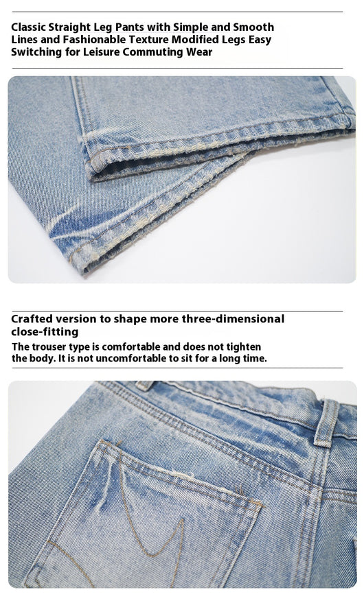 Jeans Rectos de Algodón Puro Blanco Brillante con Desgaste Artesanal - Image 19