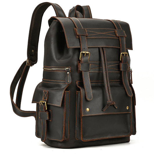 Mochila Multifuncional de Cuero Crazy Horse - Gran Capacidad Genuina - Image 37