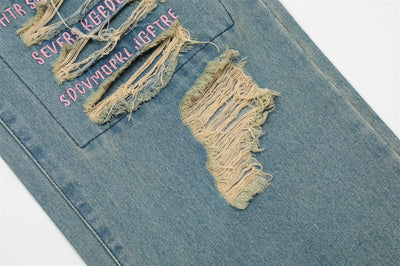Jeans Rotos con Parches Bordados y Letras - Image 7