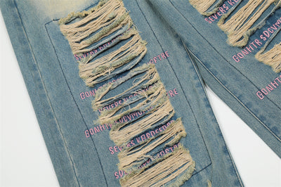 Jeans Rotos con Parches Bordados y Letras - Image 9
