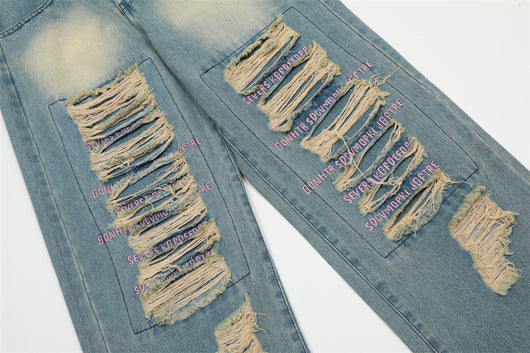Jeans Rotos con Parches Bordados y Letras - Image 14