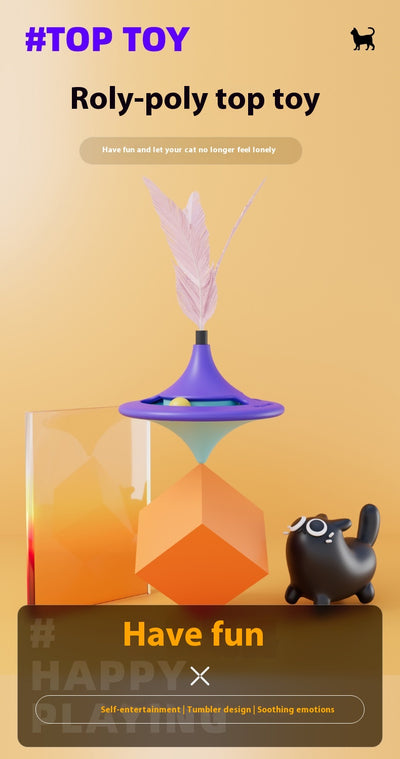 Orange and blue cat turntable toy with purple feathers, hanging from a clear suction cup on a white background. - Image 12