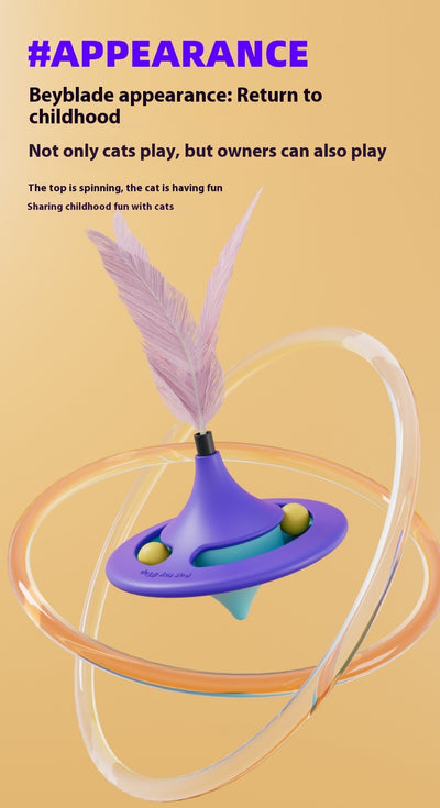 Orange and blue cat turntable toy with purple feathers, hanging from a clear suction cup on a white background. - Image 14