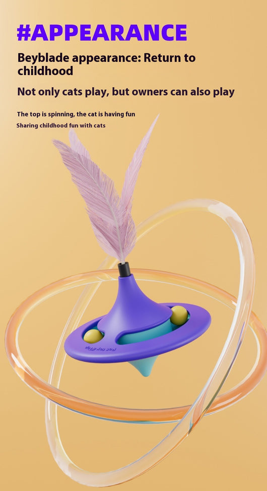 Orange and blue cat turntable toy with purple feathers, hanging from a clear suction cup on a white background. - Image 14