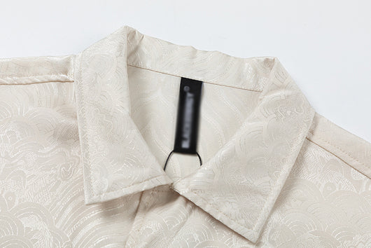 Camisa Manga Corta Jacquard Floral Tono Liso - Image 11