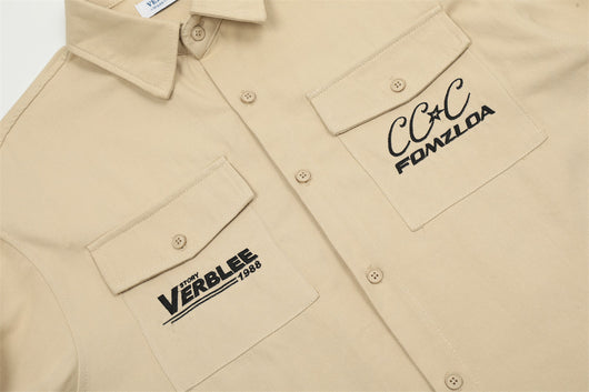 Camisa de Trabajo con Bordado de Letras y Bolsillo - Image 9
