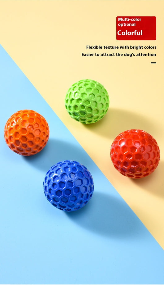 Red 65mm dog toy ball with a textured honeycomb surface, designed for vocalization, bite-resistance, and molar relief. - Image 16