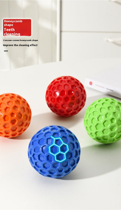 Red 65mm dog toy ball with a textured honeycomb surface, designed for vocalization, bite-resistance, and molar relief. - Image 17