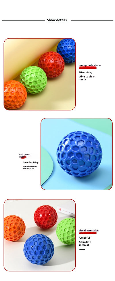 Red 65mm dog toy ball with a textured honeycomb surface, designed for vocalization, bite-resistance, and molar relief. - Image 18