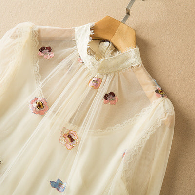 Vestido Largo Elegante con Cuello Alto, Bordado en Malla y Dobladillo Ancho - Image 14